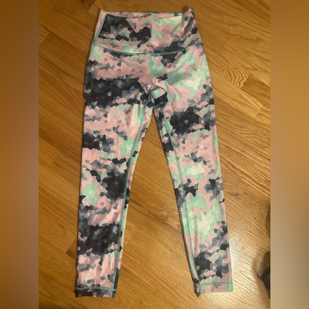 lululemon athletica Camo Leggings in Pink, Teal, and Blue. Never worn!